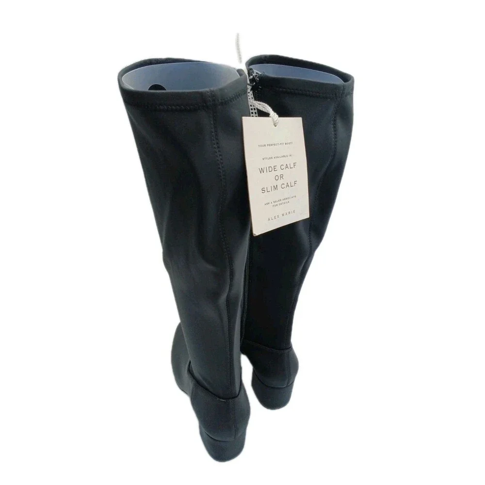 NEW- Size 7.5M Womens Alex Marie Zip Up Knee High Boots Chunk Heel Fabric Black